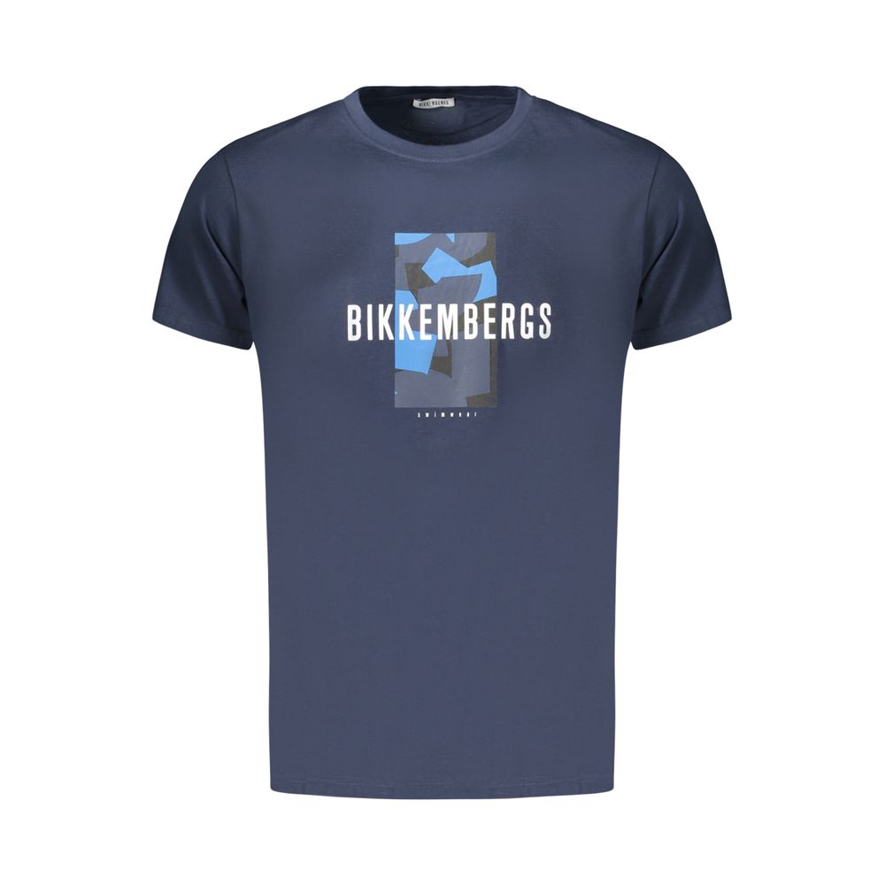 T-Shirt by Bikkembergs for men in cotton blue & print showcases a chic silhouette, artfully detailed with a chic crew neckline and for a chic finish.