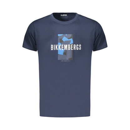 T-Shirt by Bikkembergs for men in cotton blue & print showcases a chic silhouette, artfully detailed with a chic crew neckline and for a chic finish.