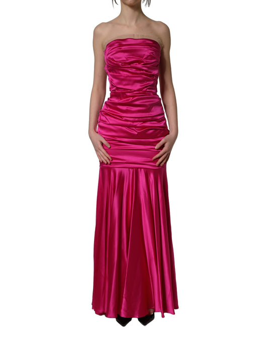 Dolce & Gabbana Aria Women's Gown Wrap Strapless Cotton Nylon Satin & Silk Long Dress - Pink