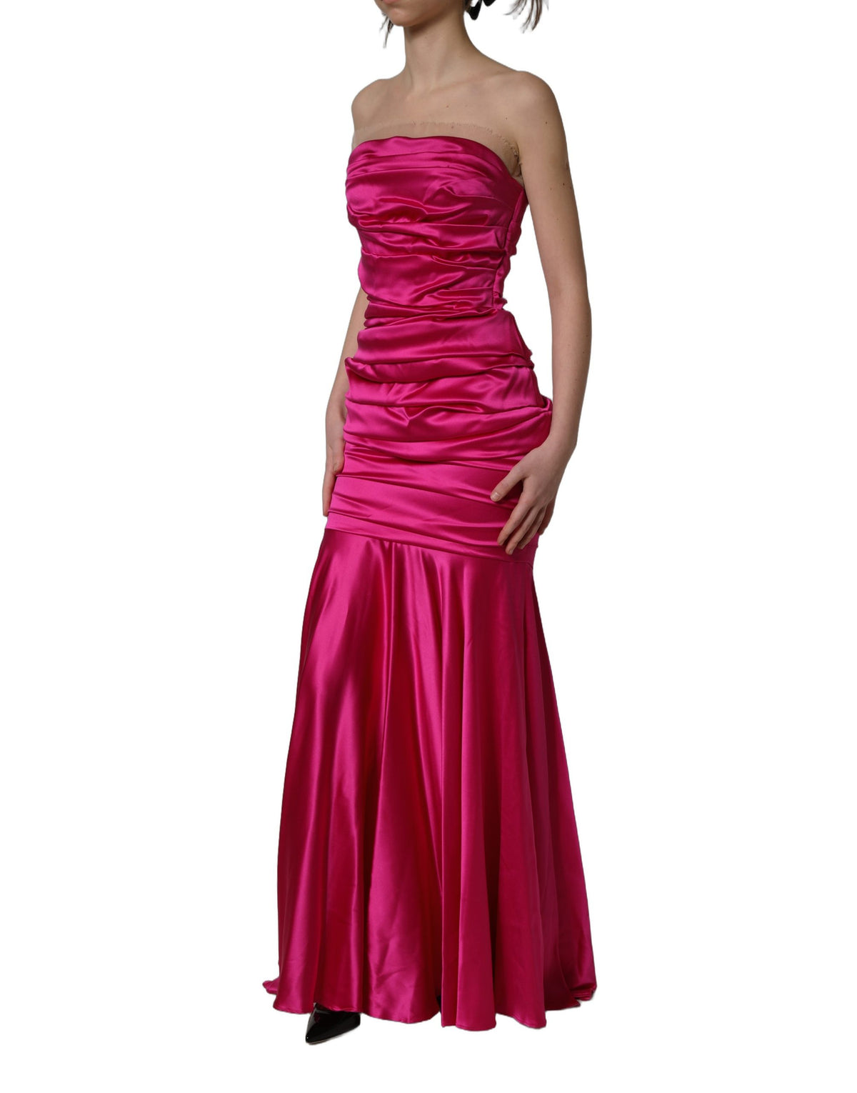 Dolce & Gabbana Aria Women's Gown Wrap Strapless Cotton Nylon Satin & Silk Long Dress - Pink