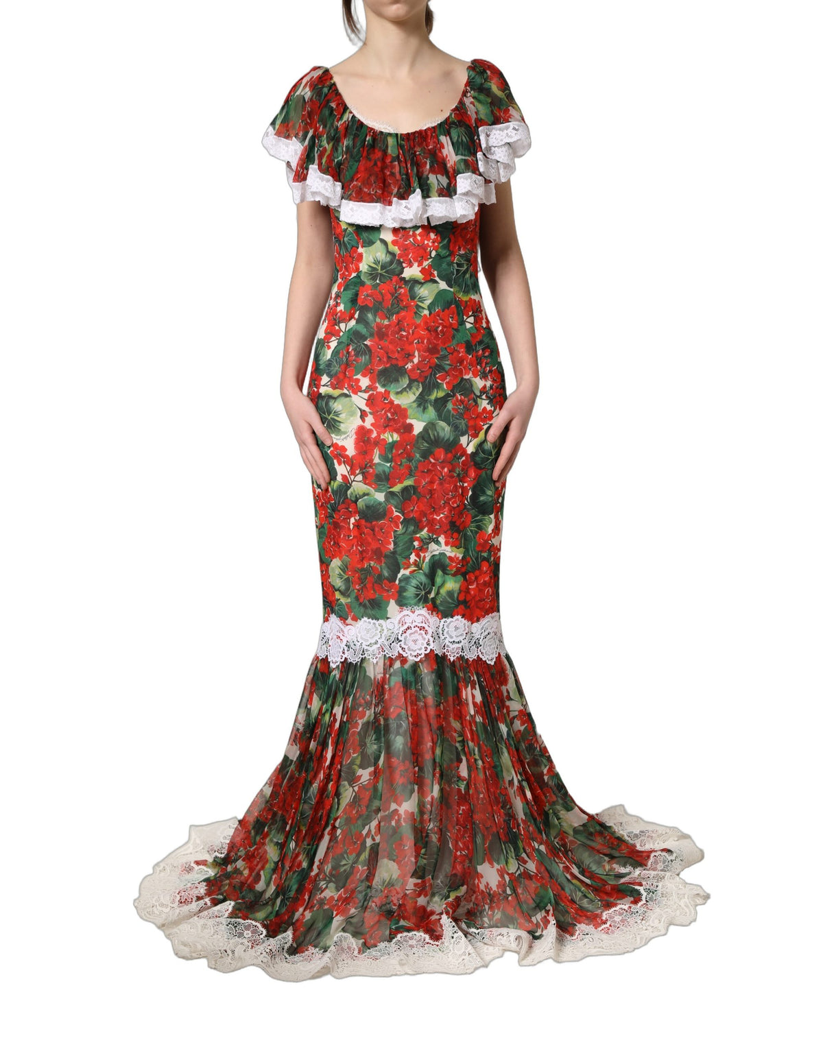 Dolce & Gabbana 9 To 5 Women's Wrap Cocktail Short-Sleeve Cotton Silk Polyester & Lace Maxi Long Dress - Multicolor