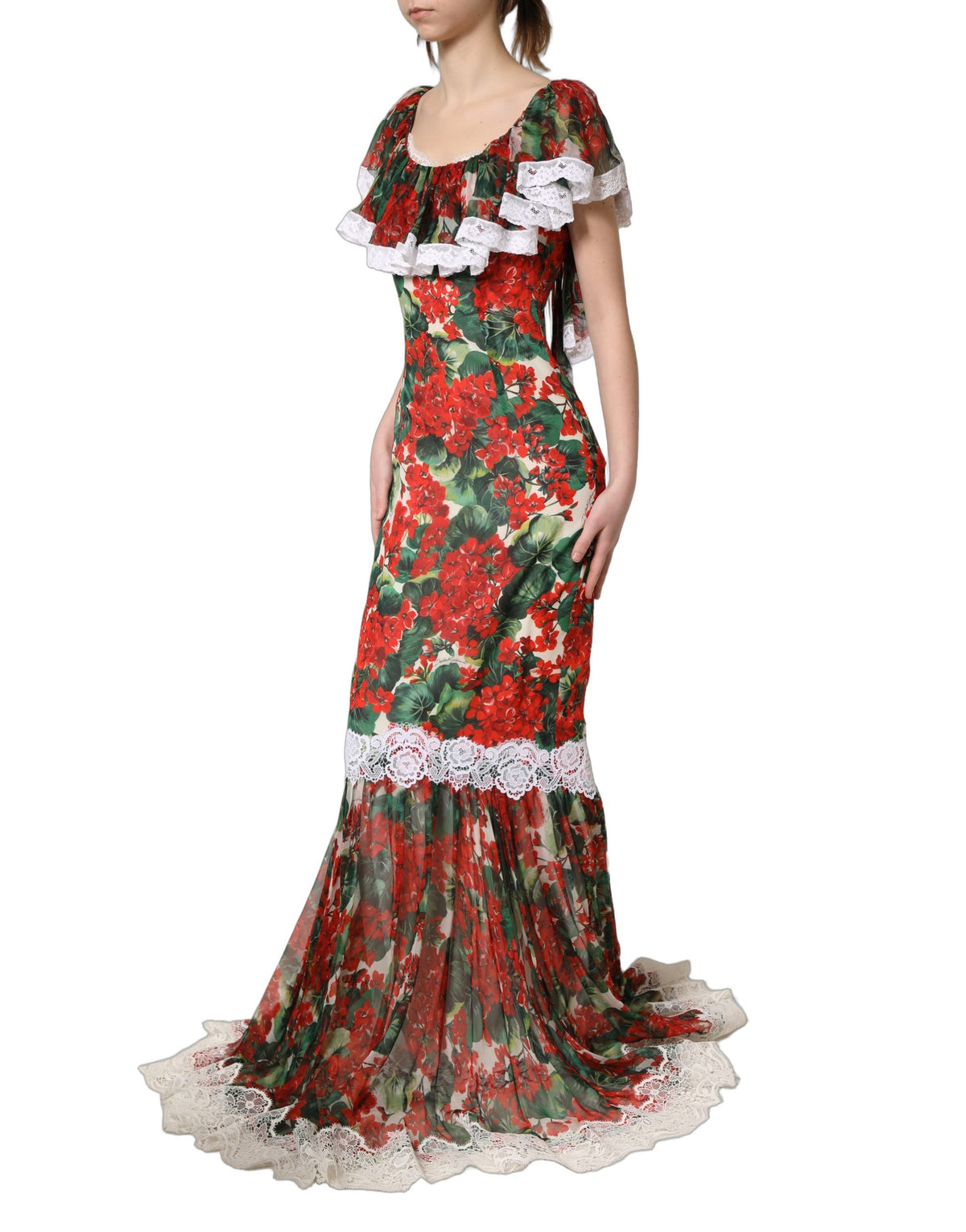 Dolce & Gabbana 9 To 5 Women's Wrap Cocktail Short-Sleeve Cotton Silk Polyester & Lace Maxi Long Dress - Multicolor