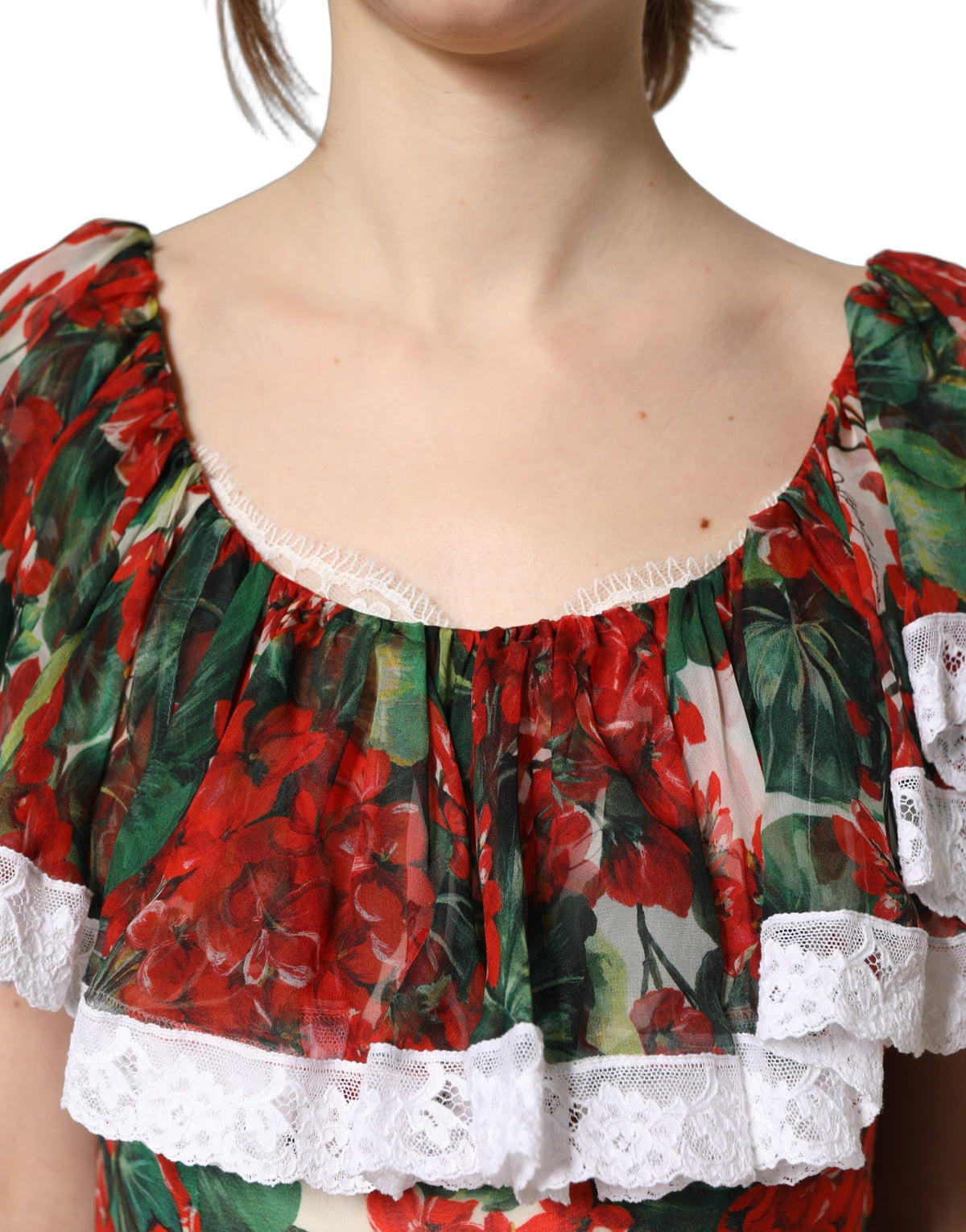 Dolce & Gabbana 9 To 5 Women's Wrap Cocktail Short-Sleeve Cotton Silk Polyester & Lace Maxi Long Dress - Multicolor