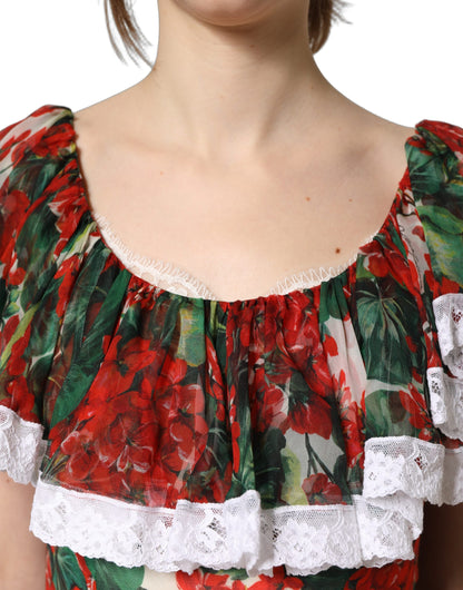 Dolce & Gabbana 9 To 5 Women's Wrap Cocktail Short-Sleeve Cotton Silk Polyester & Lace Maxi Long Dress - Multicolor