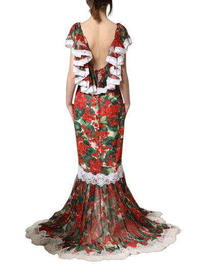 Dolce & Gabbana 9 To 5 Women's Wrap Cocktail Short-Sleeve Cotton Silk Polyester & Lace Maxi Long Dress - Multicolor