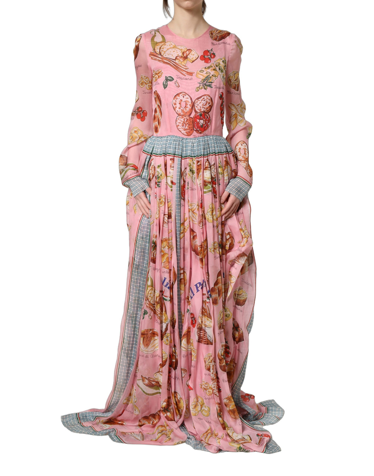 Dolce & Gabbana 9 To 5 Women's Wrap Cocktail Long-Sleeve Silk Maxi Long Dress - Pink Print