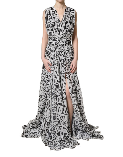 Dolce & Gabbana Aria Women's Wrap Cocktail Sleeveless Polyester & Silk Maxi Long Dress - Black White