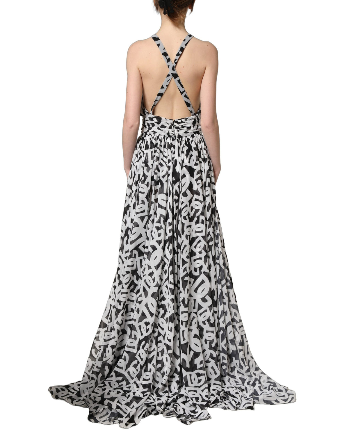 Dolce & Gabbana Aria Women's Wrap Cocktail Sleeveless Polyester & Silk Maxi Long Dress - Black White