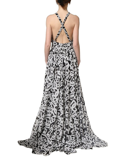 Dolce & Gabbana Aria Women's Wrap Cocktail Sleeveless Polyester & Silk Maxi Long Dress - Black White