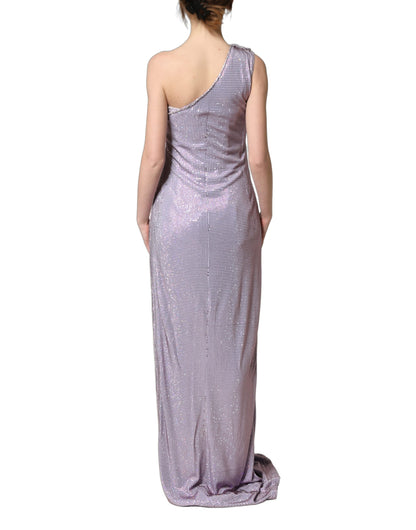 Dolce & Gabbana Women's Gown Wrap One Shoulder Asymmetric Sleeveless Crystal Elastane Silk & Viscose Dress - Purple