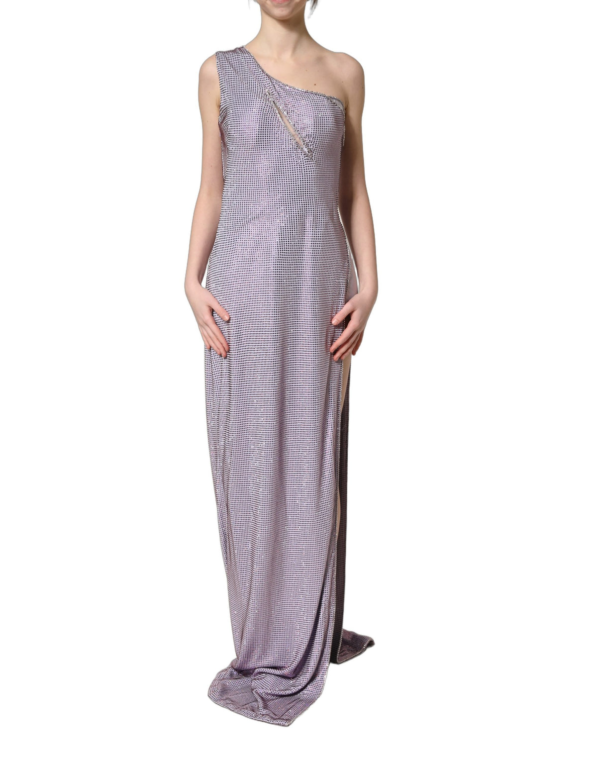 Dolce & Gabbana Women's Gown Wrap One Shoulder Asymmetric Sleeveless Crystal Elastane Silk & Viscose Dress - Purple