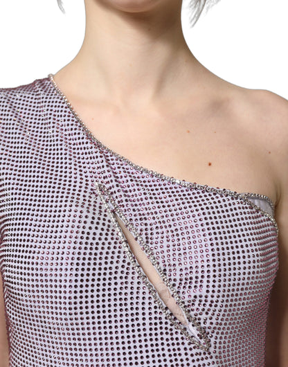 Dolce & Gabbana Women's Gown Wrap One Shoulder Asymmetric Sleeveless Crystal Elastane Silk & Viscose Dress - Purple