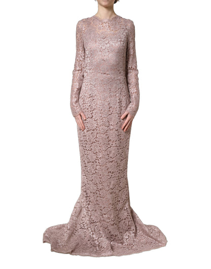 Dolce & Gabbana Women's Gown Wrap Long-Sleeve Cotton Silk Lace & Viscose Long Dress - Pink