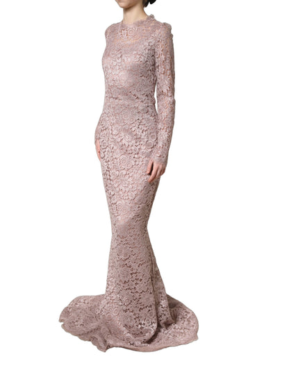 Dolce & Gabbana Women's Gown Wrap Long-Sleeve Cotton Silk Lace & Viscose Long Dress - Pink