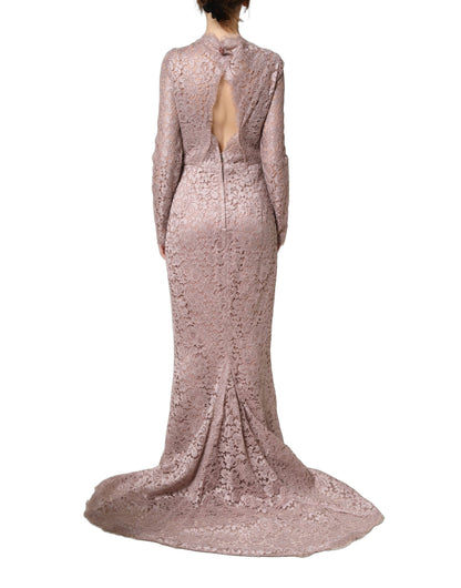 Dolce & Gabbana Women's Gown Wrap Long-Sleeve Cotton Silk Lace & Viscose Long Dress - Pink