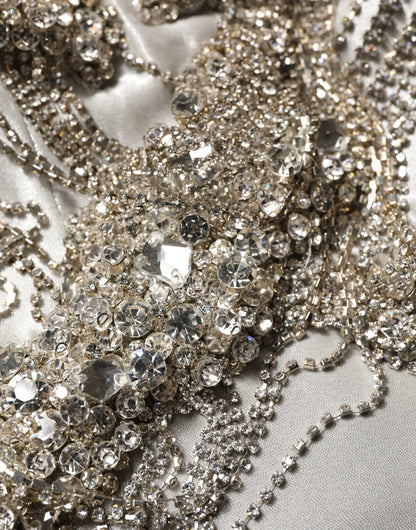 Dolce & Gabbana Women's Gown Wrap Cocktail Sleeveless Crystal Elastane & Silk Mini Long Dress - Silver