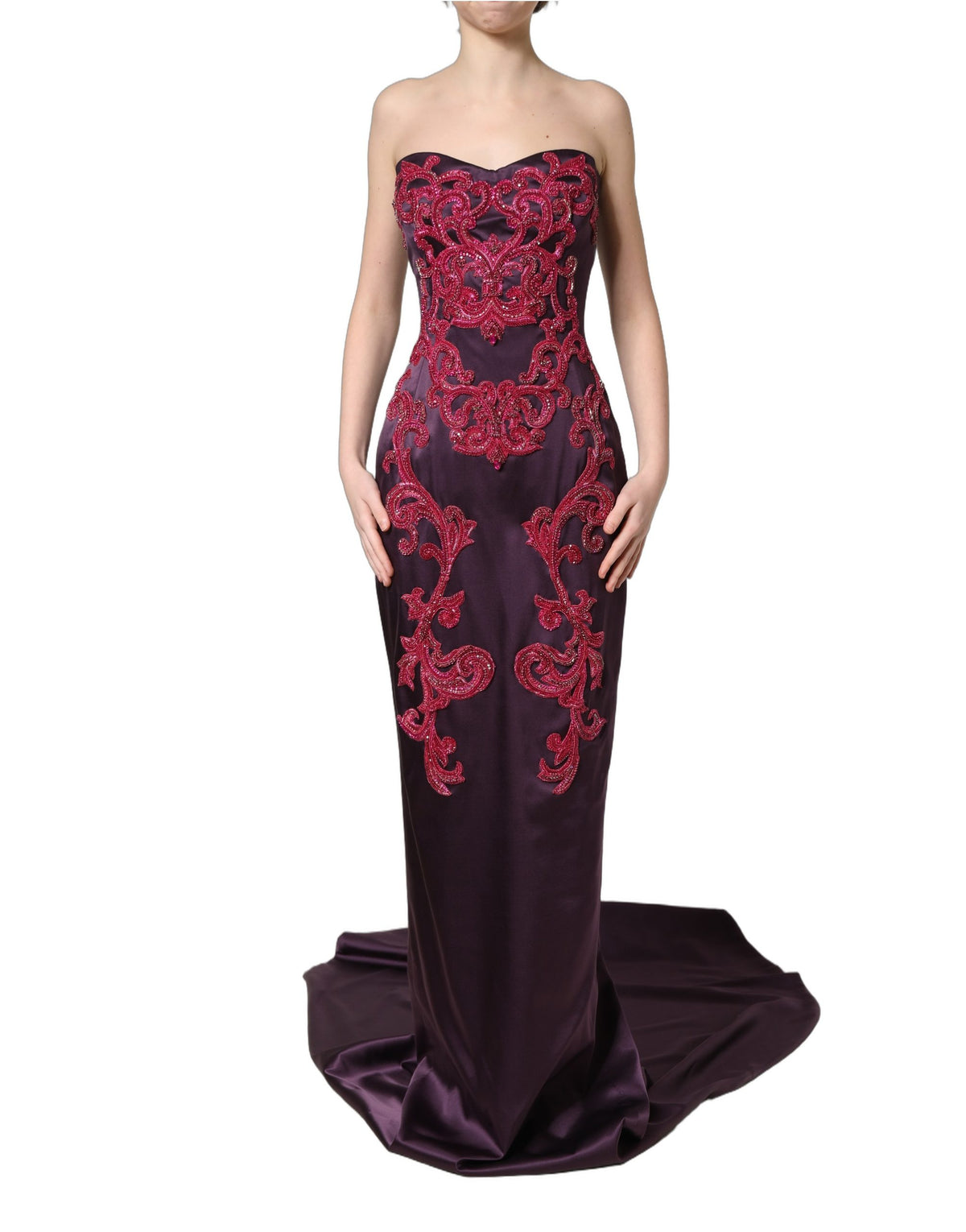 Dolce & Gabbana Women's Gown Cocktail Sleeveless; Strapless Crystal Elastane & Silk Long Dress - Purple