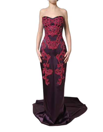 Dolce & Gabbana Women's Gown Cocktail Sleeveless; Strapless Crystal Elastane & Silk Long Dress - Purple