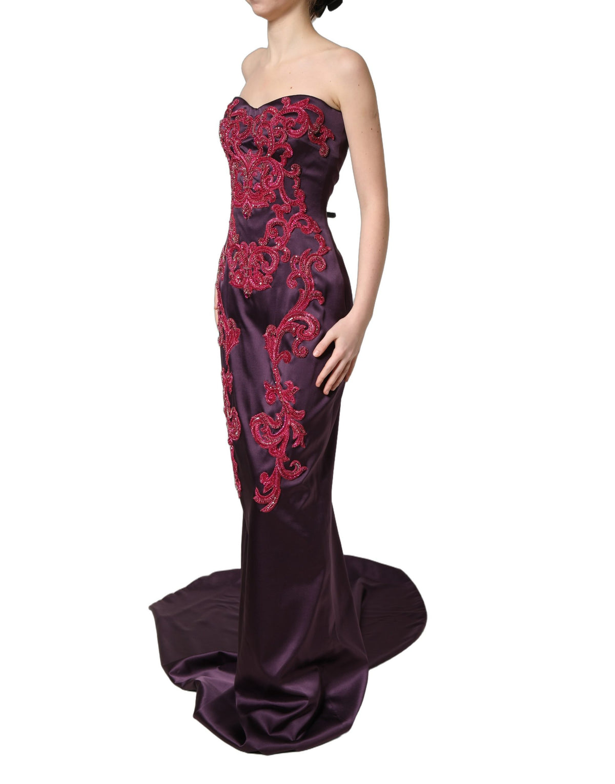 Dolce & Gabbana Women's Gown Cocktail Sleeveless; Strapless Crystal Elastane & Silk Long Dress - Purple
