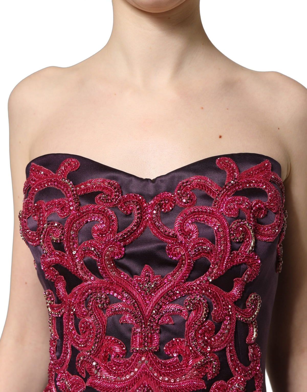 Dolce & Gabbana Women's Gown Cocktail Sleeveless; Strapless Crystal Elastane & Silk Long Dress - Purple