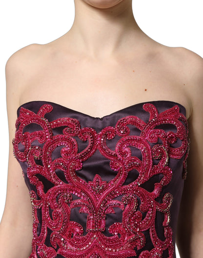 Dolce & Gabbana Women's Gown Cocktail Sleeveless; Strapless Crystal Elastane & Silk Long Dress - Purple