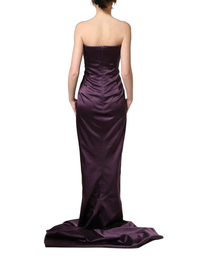Dolce & Gabbana Women's Gown Cocktail Sleeveless; Strapless Crystal Elastane & Silk Long Dress - Purple