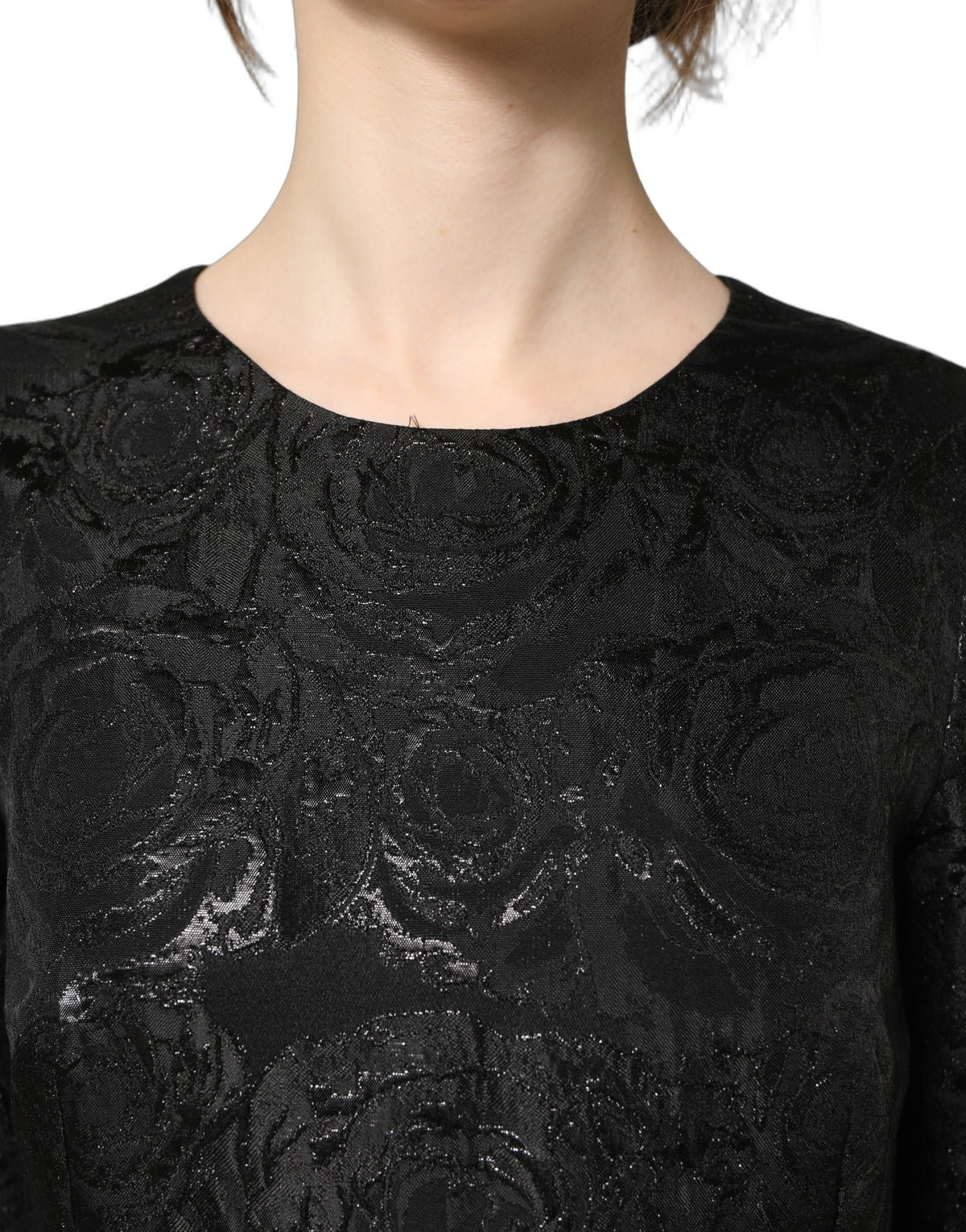Dolce & Gabbana Women's A Line Flared Wrap Cocktail Short-Sleeve Cotton Viscose Polyester & Elastane Midi Mini Dress - Black Floral Jacquard
