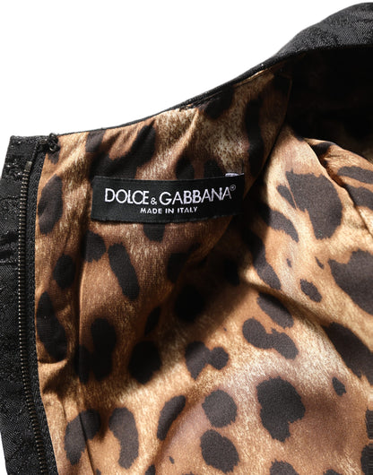 Dolce & Gabbana Women's A Line Flared Wrap Cocktail Short-Sleeve Cotton Viscose Polyester & Elastane Midi Mini Dress - Black Floral Jacquard
