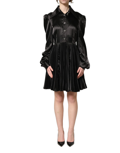 Dolce & Gabbana Women's A Line Wrap Cocktail Long-Sleeve Polyester Satin Midi Mini Dress - Black