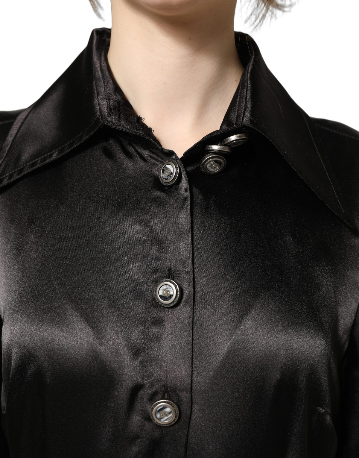 Dolce & Gabbana Women's A Line Wrap Cocktail Long-Sleeve Polyester Satin Midi Mini Dress - Black