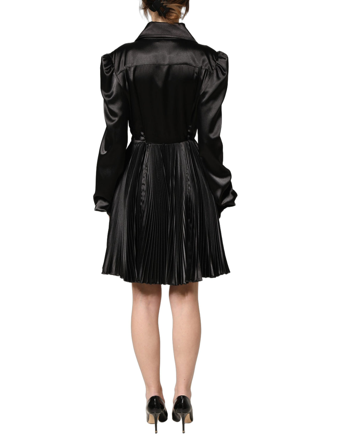 Dolce & Gabbana Women's A Line Wrap Cocktail Long-Sleeve Polyester Satin Midi Mini Dress - Black