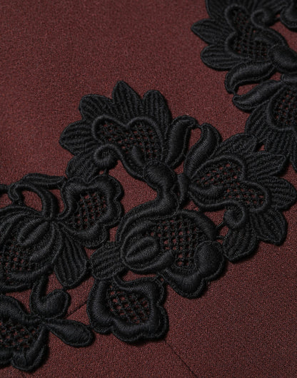 Dolce & Gabbana Aria Women's Wrap Cocktail Sleeveless Cotton Silk Virgin Wool & Lace Midi Knee Mini Dress - Black Maroon