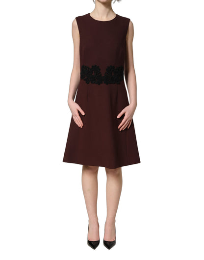 Dolce & Gabbana Aria Women's Wrap Cocktail Sleeveless Cotton Silk Virgin Wool & Lace Midi Knee Mini Dress - Black Maroon