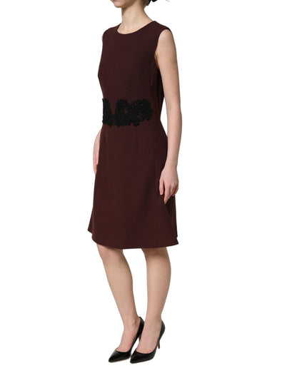 Dolce & Gabbana Aria Women's Wrap Cocktail Sleeveless Cotton Silk Virgin Wool & Lace Midi Knee Mini Dress - Black Maroon