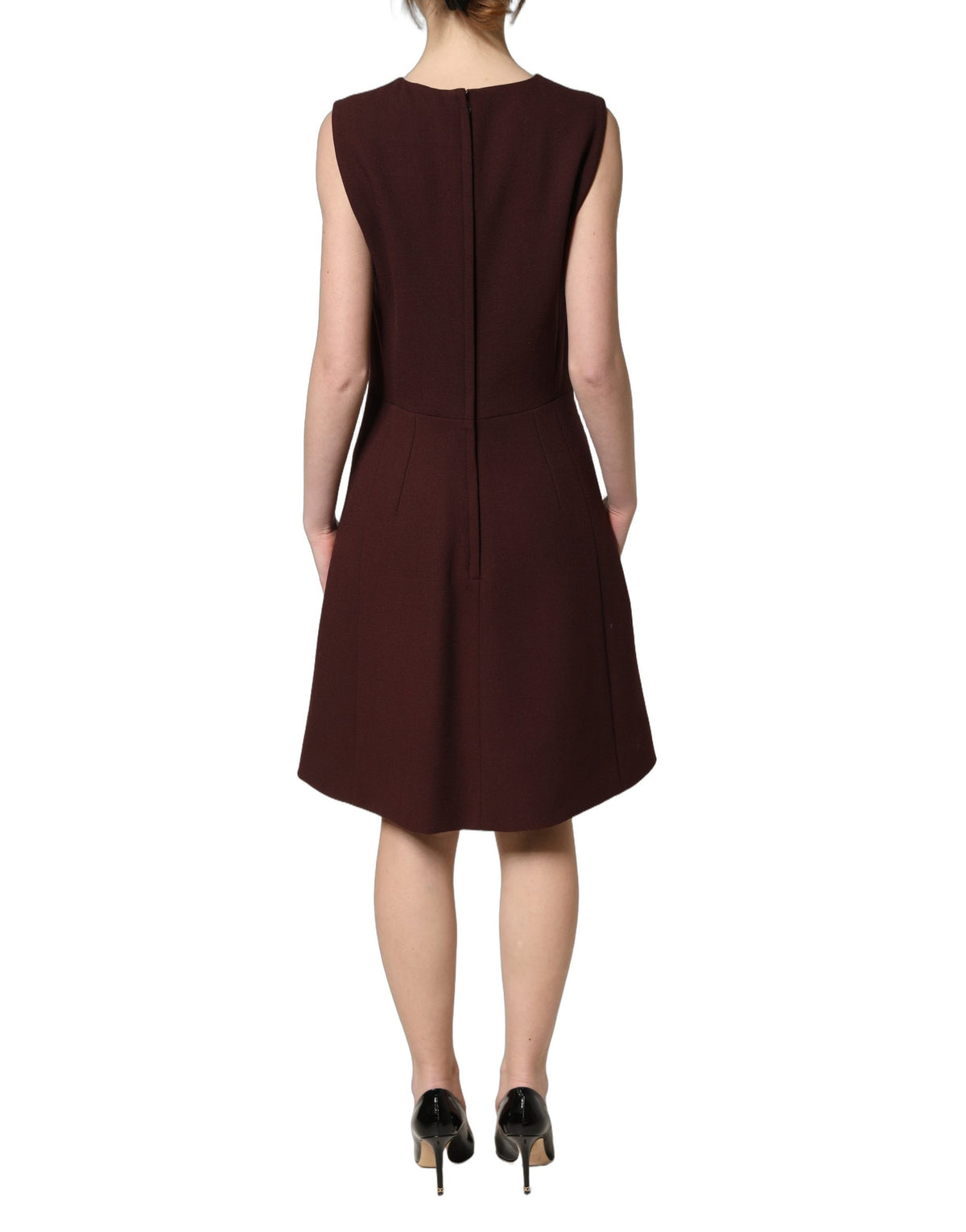 Dolce & Gabbana Aria Women's Wrap Cocktail Sleeveless Cotton Silk Virgin Wool & Lace Midi Knee Mini Dress - Black Maroon
