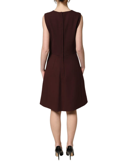 Dolce & Gabbana Aria Women's Wrap Cocktail Sleeveless Cotton Silk Virgin Wool & Lace Midi Knee Mini Dress - Black Maroon