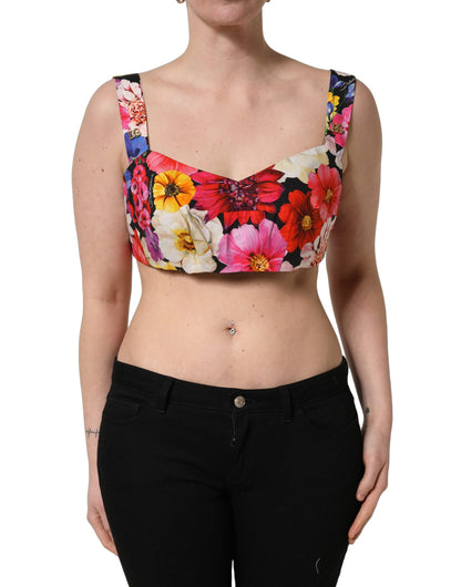 Dolce & Gabbana Women's Crop Top Cropped Stretch Cotton Tank - Multicolor Floral Print