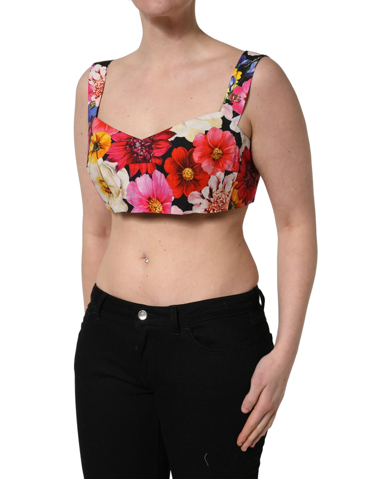 Dolce & Gabbana Women's Crop Top Cropped Stretch Cotton Tank - Multicolor Floral Print