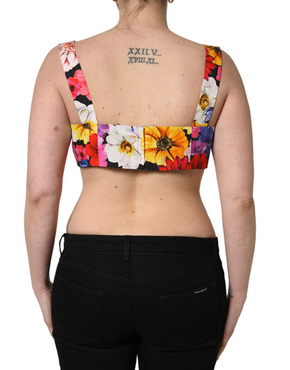 Dolce & Gabbana Women's Crop Top Cropped Stretch Cotton Tank - Multicolor Floral Print