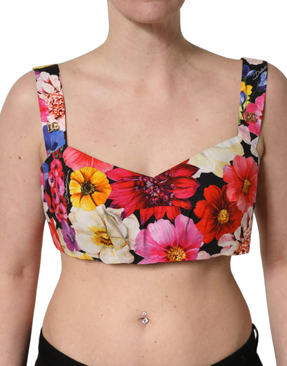 Dolce & Gabbana Women's Crop Top Cropped Stretch Cotton Tank - Multicolor Floral Print