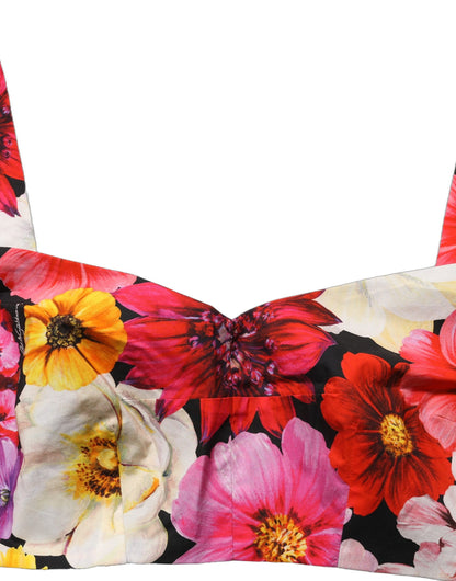 Dolce & Gabbana Women's Crop Top Cropped Stretch Cotton Tank - Multicolor Floral Print