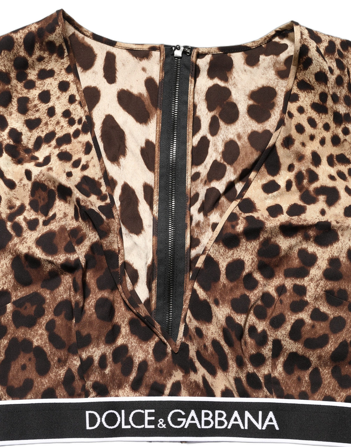 Dolce & Gabbana Women's Crop Top Cropped V Neck Silk Tank - Brown Leopard Print Print