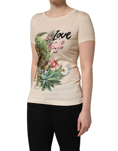 Dolce & Gabbana Women's Short-Sleeve Round Neck Cotton T-Shirt - Beige Print