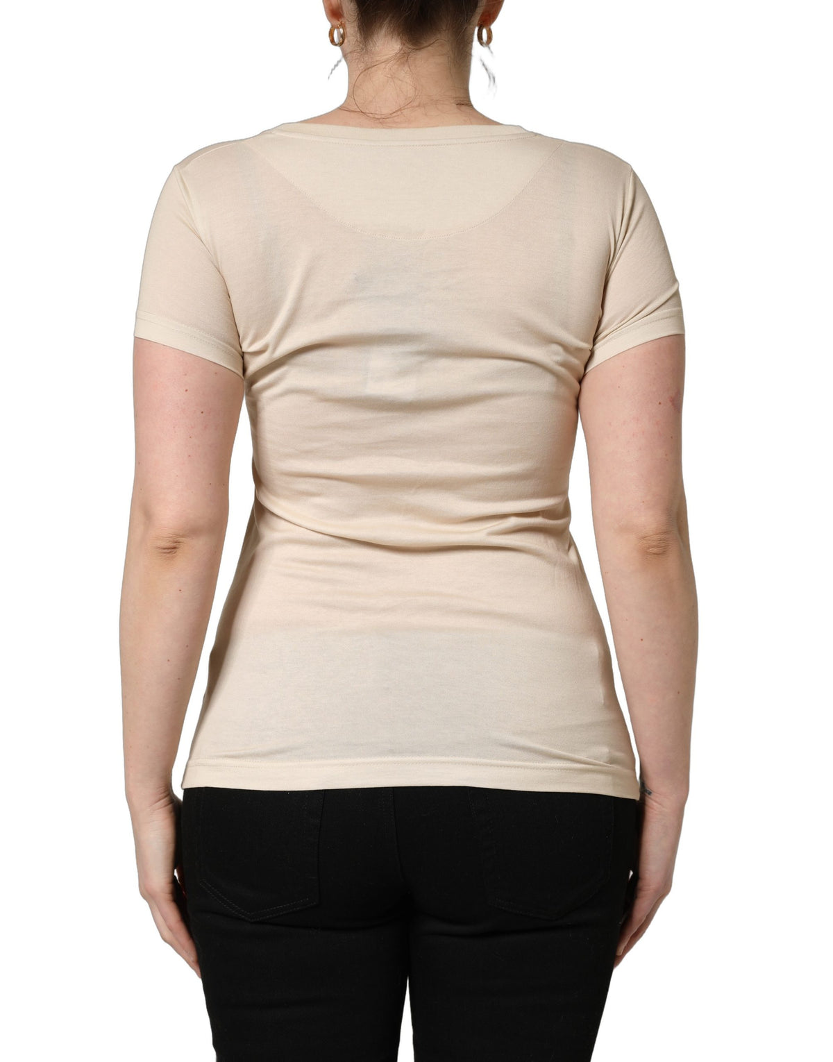 Dolce & Gabbana Women's Short-Sleeve Round Neck Cotton T-Shirt - Beige Print