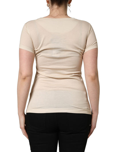 Dolce & Gabbana Women's Short-Sleeve Round Neck Cotton T-Shirt - Beige Print