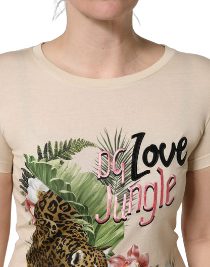 Dolce & Gabbana Women's Short-Sleeve Round Neck Cotton T-Shirt - Beige Print