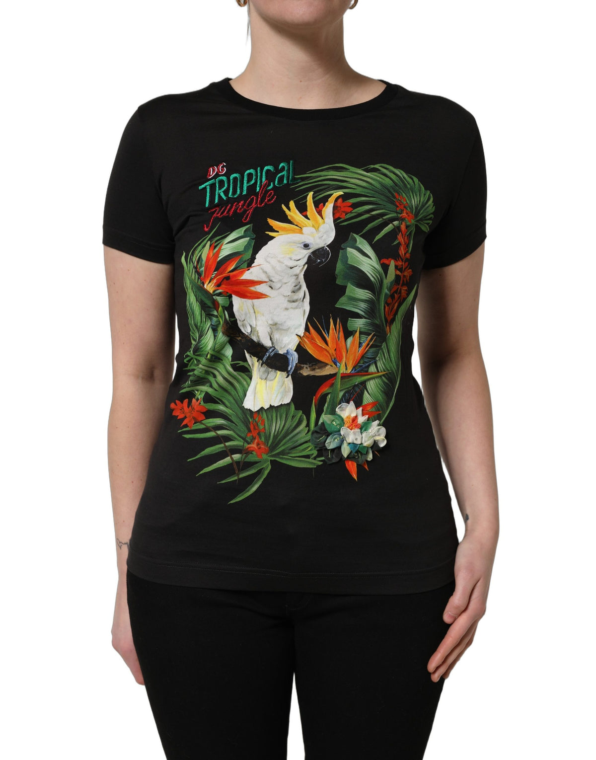Dolce & Gabbana Women's Short-Sleeve Round Neck Cotton T-Shirt - Black Print
