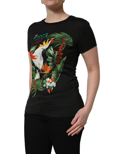 Dolce & Gabbana Women's Short-Sleeve Round Neck Cotton T-Shirt - Black Print