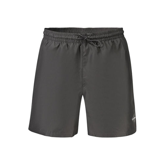 Swim Shorts by Calvin Klein for men in polyester and black showcases a sinuous silhouette, expertly cut for a sinuous fit as part of the Waves Men's Polyester Swim Shorts collection.