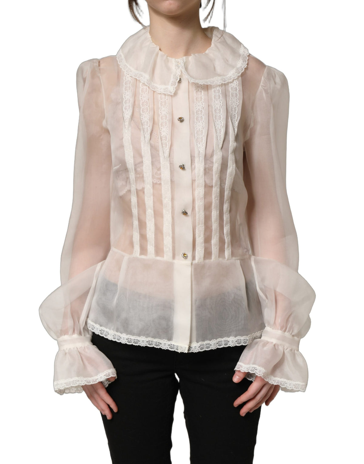 Dolce & Gabbana Women's Long-Sleeve Silk & Nylon Blouse - White